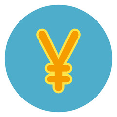 Yen Sign Currency Sign Icon On Blue Round Background Flat Vector Illustration