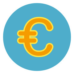 Euro Sign Currency Sign Icon On Blue Round Background Flat Vector Illustration