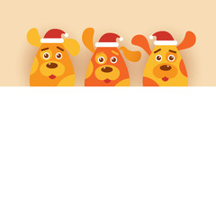 Dogs Wearing Santa Hats Over White Background With Copy Space Holiday Banner Design Vector Illustration