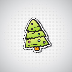 Christmas Tree Sticker New Year Badge Vector Illustration