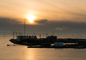Fototapeta premium Wind turbines at entrance to Copenhagen Harbour