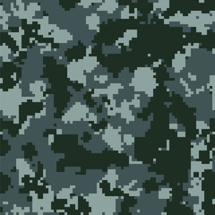 Seamless fashion digital pixel navy blue dark camouflage pattern vector
