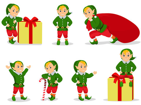 Vector illustration set of cartoon Christmas elves