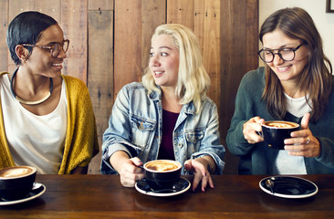 Friends Meeting Happiness Coffee Shop Concept