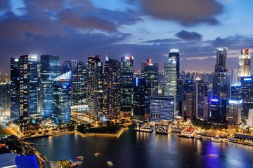 Fototapeta na wymiar Amazing night view of skyscrapers at downtown of Singapore
