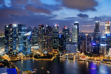 Amazing night view of skyscrapers at downtown of Singapore