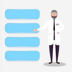 Doctor presentation. Medical lecture, physician teaching and showing on white clipboard  illustration