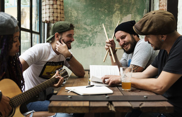 Woman Play Guitar Write Song Music Reheaesal