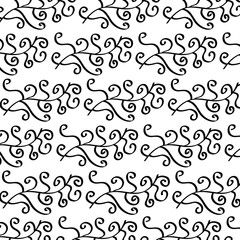 floral seamless pattern with swirl shapes black and white background decorative vector illustration