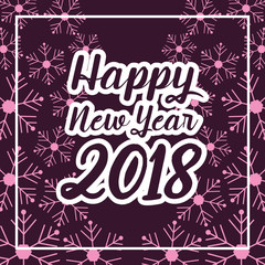 happy new year 2018 lettering purple snowflake frame decoration vector illustration