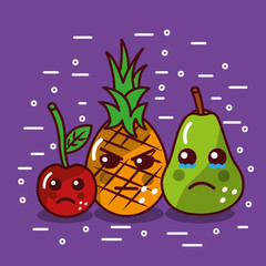 kawaii smiling fruits adorable food cartoon vector illustration