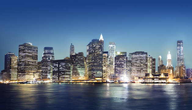 A view of New York city at night time