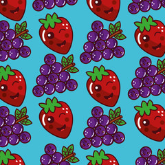 cute fruit kawaii face funny seamles pattern vector illustration