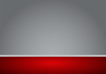 Realistic gray wall red floor room perspective vector illustration.