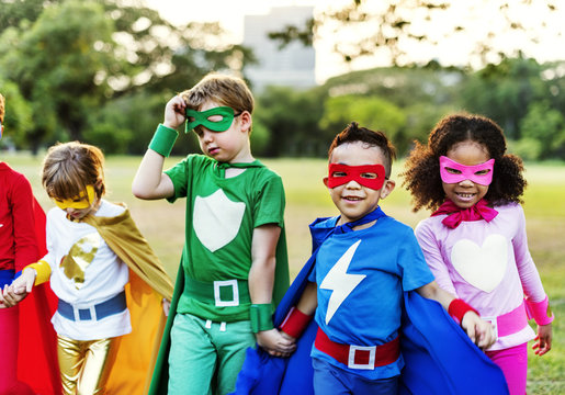Superhero kids with superpowers