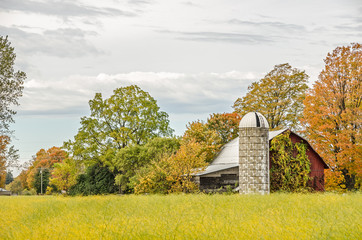 Plakat Red Wood Barn with Concrete Silo