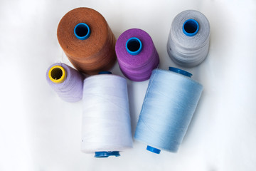 Coils of Thread, Sewing Items for Tailor Craft on White Background
