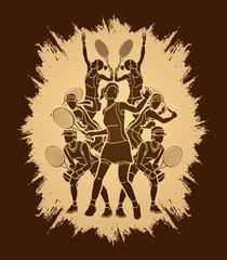 Fototapeta na wymiar Tennis players , Women action designed on grunge frame background graphic vector.