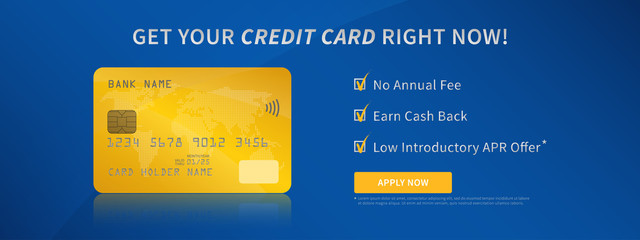 Credit card advertising vector illustration. Contactless bank credit (debit) card promotion creative concept. Plastic bank card with bonuses (money cashback, no annual fee) graphic design.