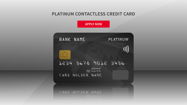 Credit card advertising vector illustration. Bank credit (debit) card promotion creative concept. Plastic platinum contactless card graphic design.