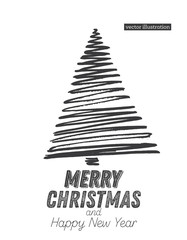 Christmas Tree Sketch Isolated on White Background. Merry Christmas.