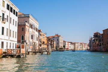 Venice City of Italy. View on Grand Canal, Venetian Landscape with boats and gondolas