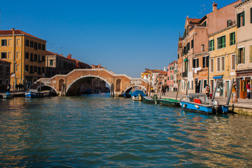 Venice City of Italy. View on Grand Canal, Venetian Landscape with boats and gondolas