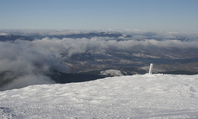 beautiful winter Carpathians. extreme in the winter mountains. beautiful winter in the mountains