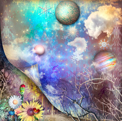 Sipario surreale e fantastico con cielo stellato e foresta © Rosario Rizzo