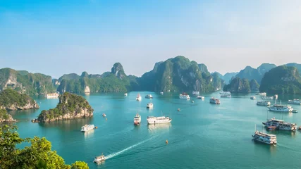 Raamstickers Beautiful Halong Bay landscape view from the Ti Top Island. Halong Bay is the UNESCO World Heritage Site, it is a beautiful natural wonder in northern Vietnam near the Chinese border. © gracethang