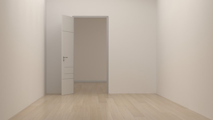 empty room modern space interior 3d rendering white room and open door