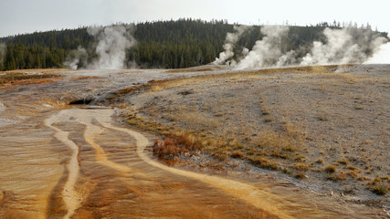 Yellowstone. The abstract landscape of geysers and thermal lakes.