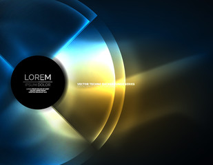 Circular glowing neon shapes, techno background