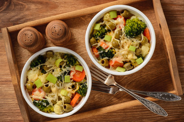 Casserole with vegetbales and cheese.