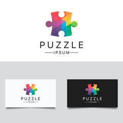 Puzzle Logo. Colorful Low Poly Puzzle Logo Design - 181218017
