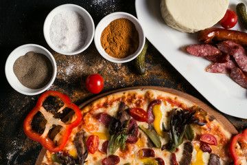 food photography art. pizza recipe. restaurant menu concept