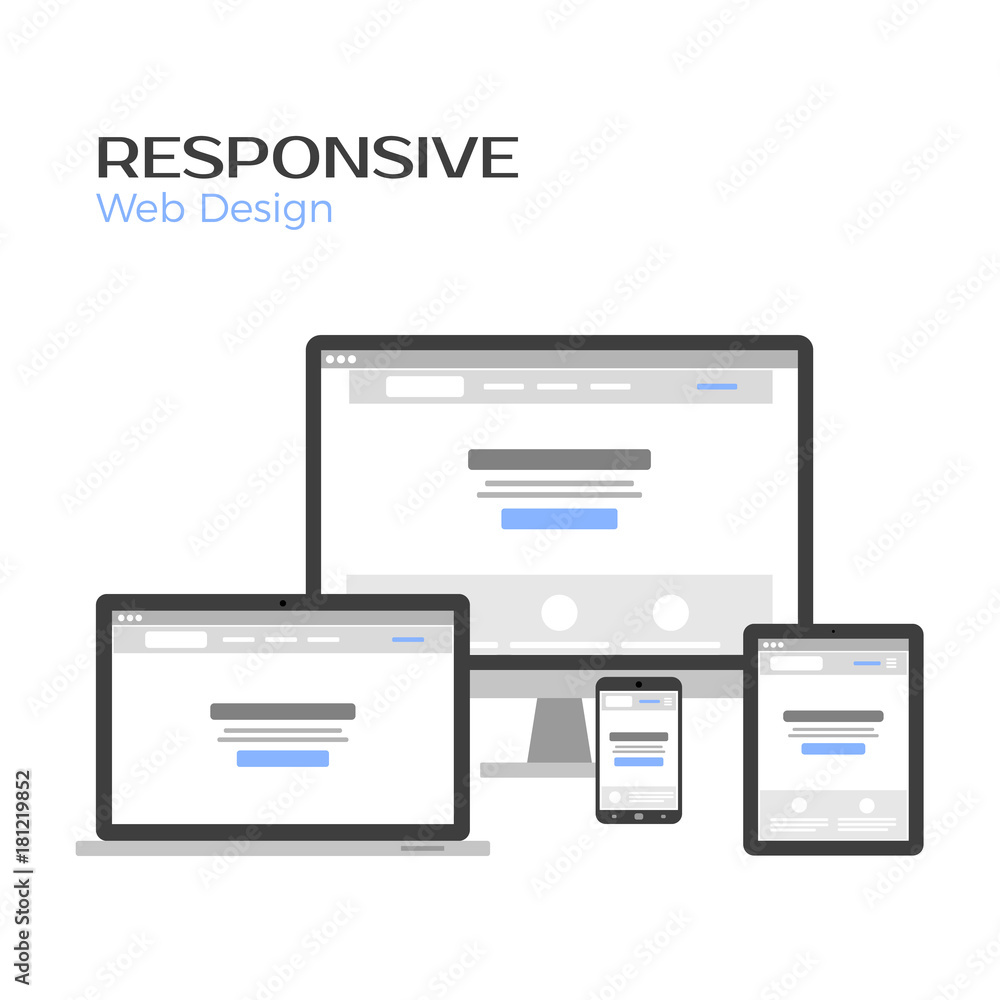 Aufkleber concept responsive web design. landing page preview on gadgets screen. flat vector illustration isol