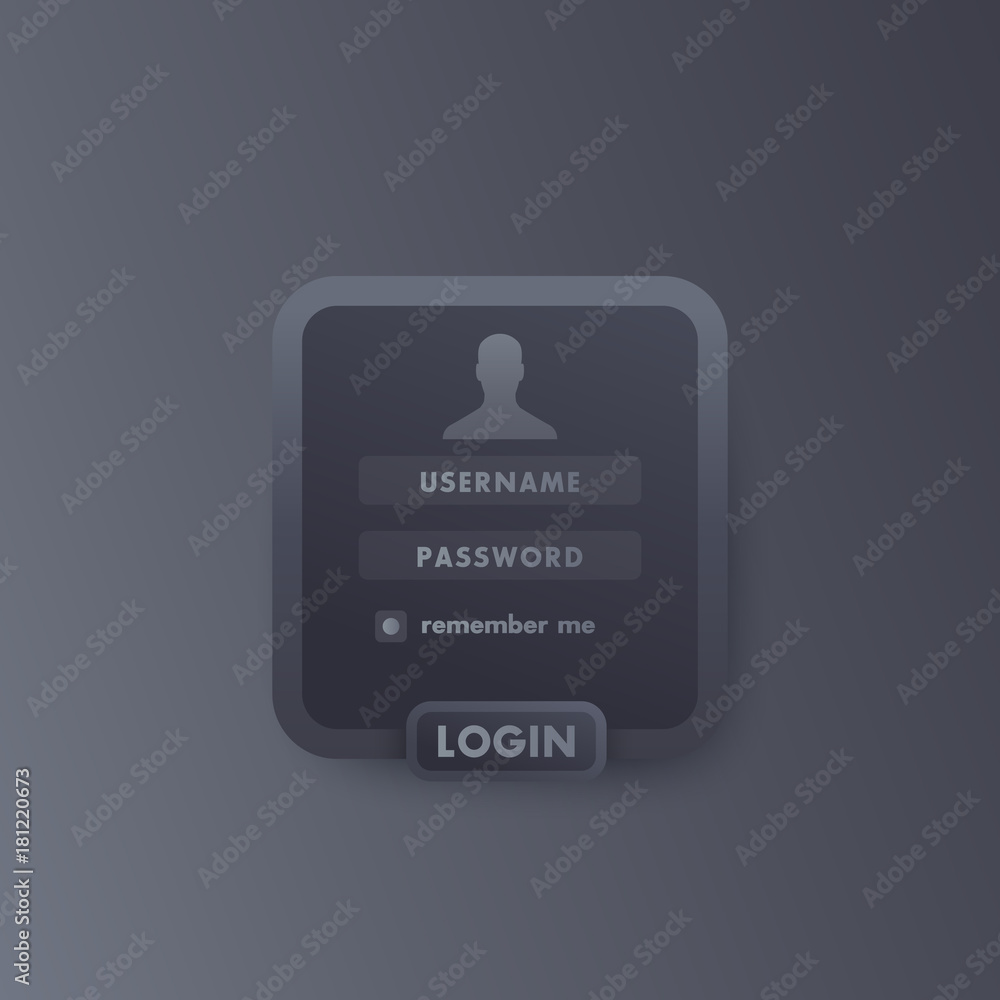 Poster user login window template, dark vector design
