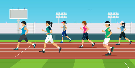 Female runners are competing in the field.