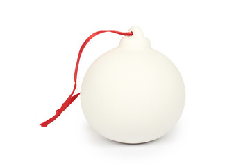 Cristmas decoration, glass ceramic white ball isolated on white background. New Year object