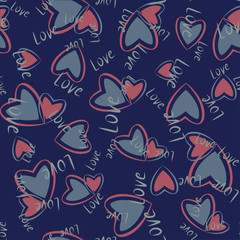 Hearts seamless pattern. Vector. Sketch. Word Love