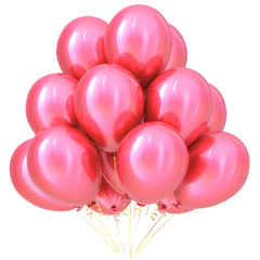 3D illustration of pink party helium balloons happy birthday carnival honeymoon celebrate decoration