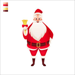Santa Claus with bell. Isolated vector character illustration for christmas and new year design.