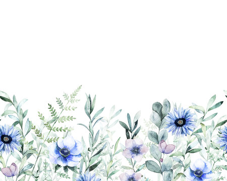 Meadow watercolor template. Hand drawn illustration