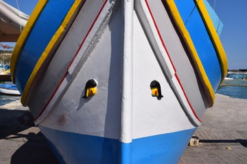 Beautiful traditional colorful boat of Malta Island. 