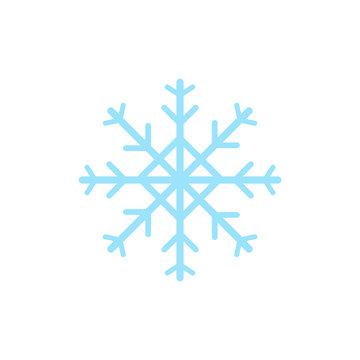 Light blue snowflake, ice snowflake vector illustration, graphic icon isolated on white background.