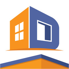 Icon logo for the construction business with the initials of the letter D, design & color in flat design style.