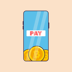 Flat design smartphone with bitcoins mobile payments method. vector illustration. isolated.