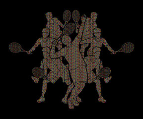 Tennis players , Men action designed using geometric pattern graphic vector.