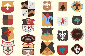 Collection of vector heraldic elements in vintage style